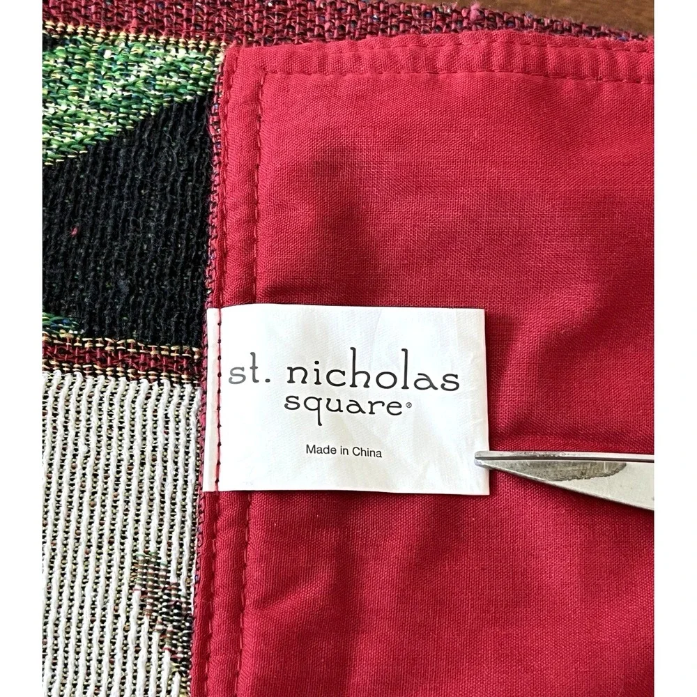 Vtg St Nicholas Square Cardinal Tapestry Christmas TABLE RUNNER & 1 Dish Towel